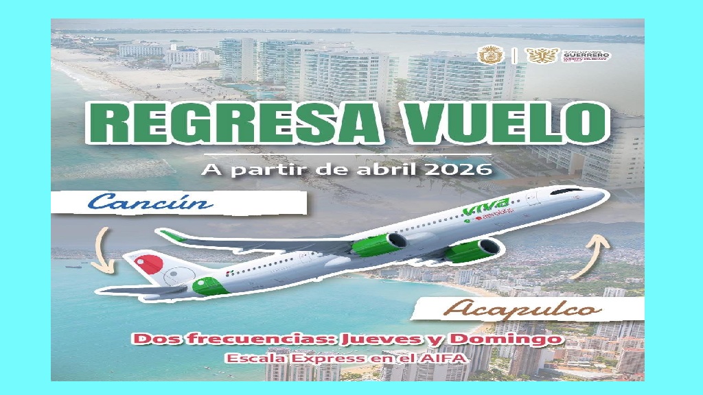 Regresa el vuelo Cancún–Acapulco y fortalece la conectividad aérea del Hogar del Sol